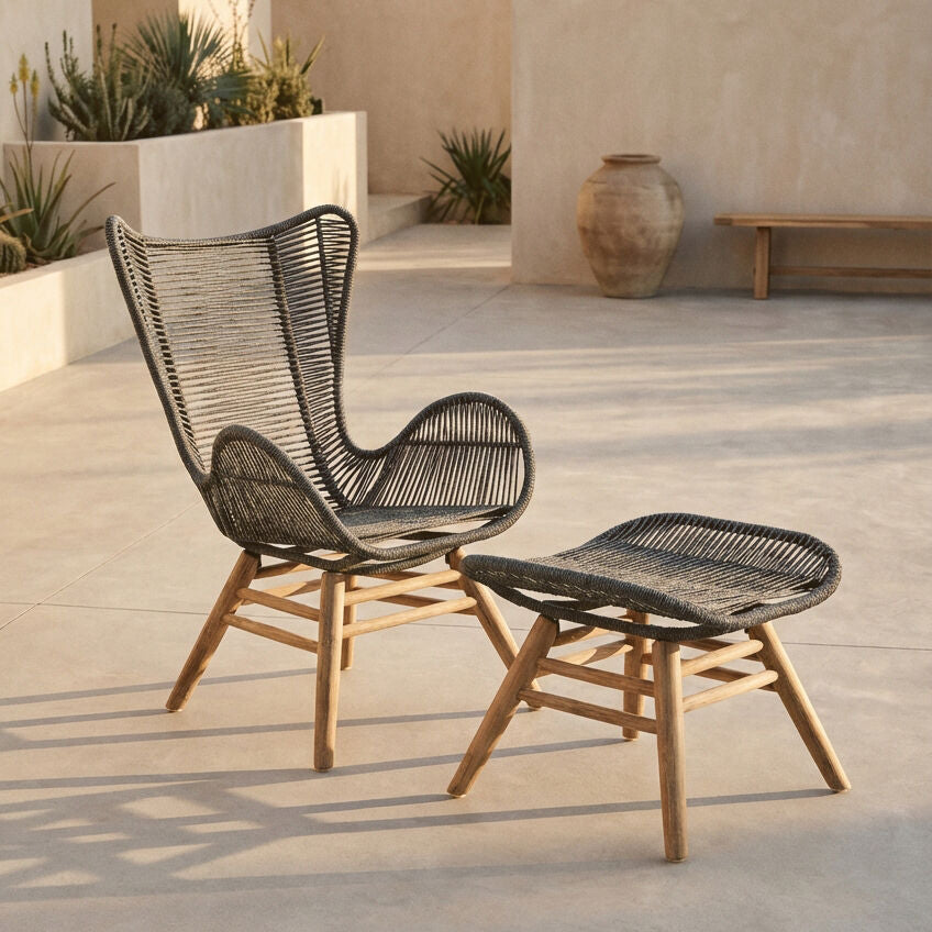 Sisal Grey Rope Lounge Chair & Footstool