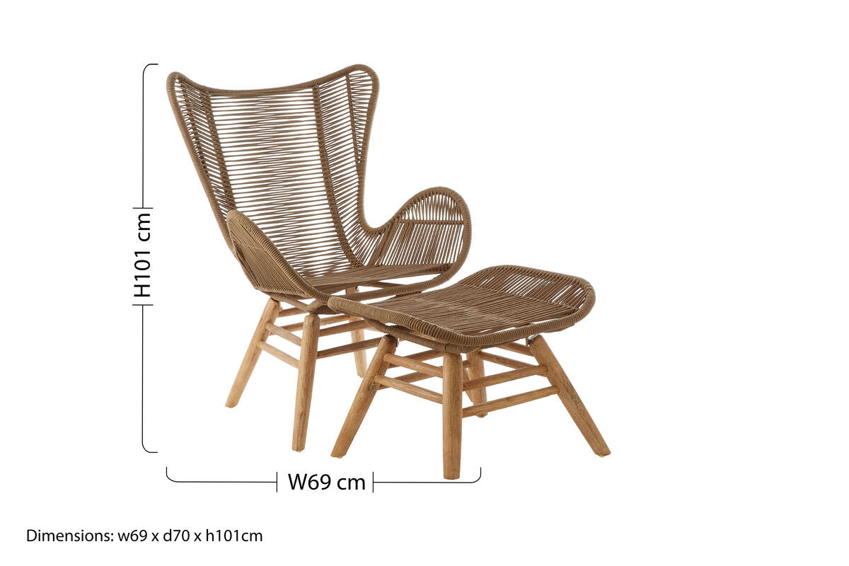 Sisal Latte Rope Lounge Chair & Footstool