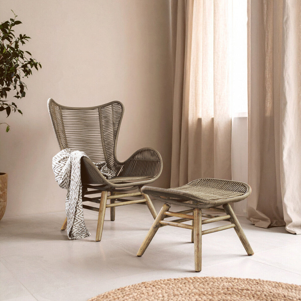 Sisal Latte Rope Lounge Chair & Footstool