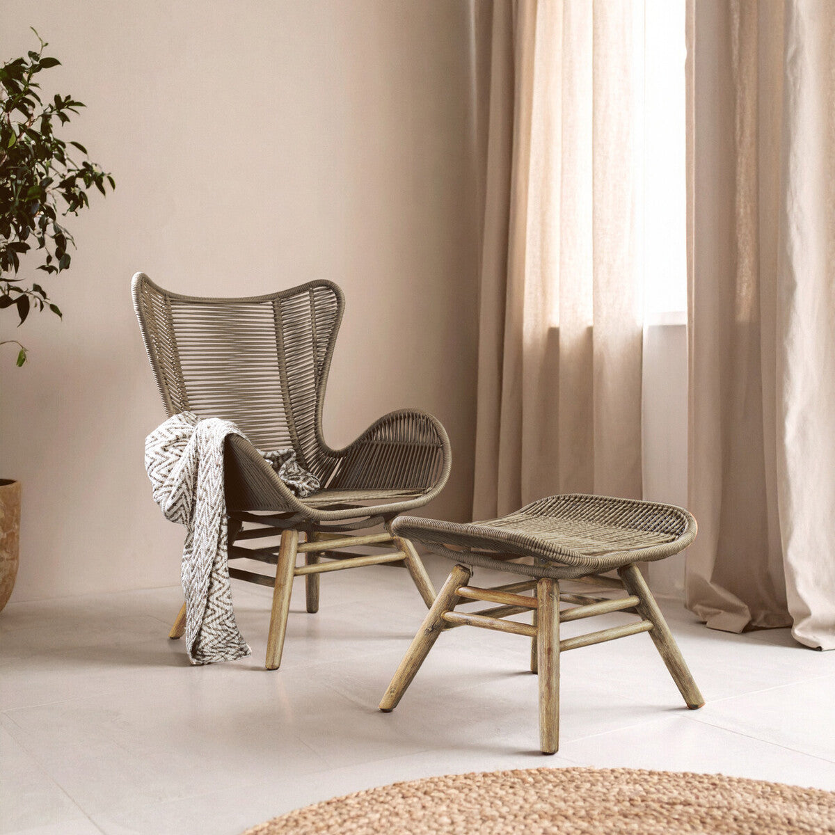 Sisal Latte Rope Lounge Chair & Footstool