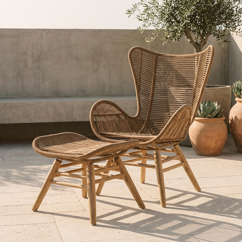 Sisal Latte Rope Lounge Chair & Footstool