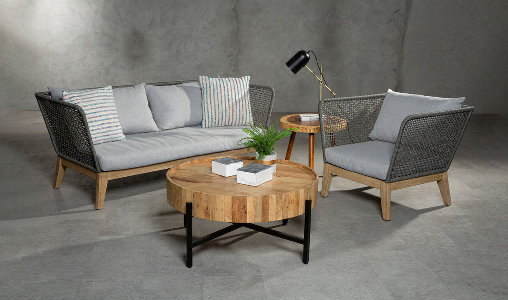 3 Seat Grey Sofa With Wooden Legs, Opus
