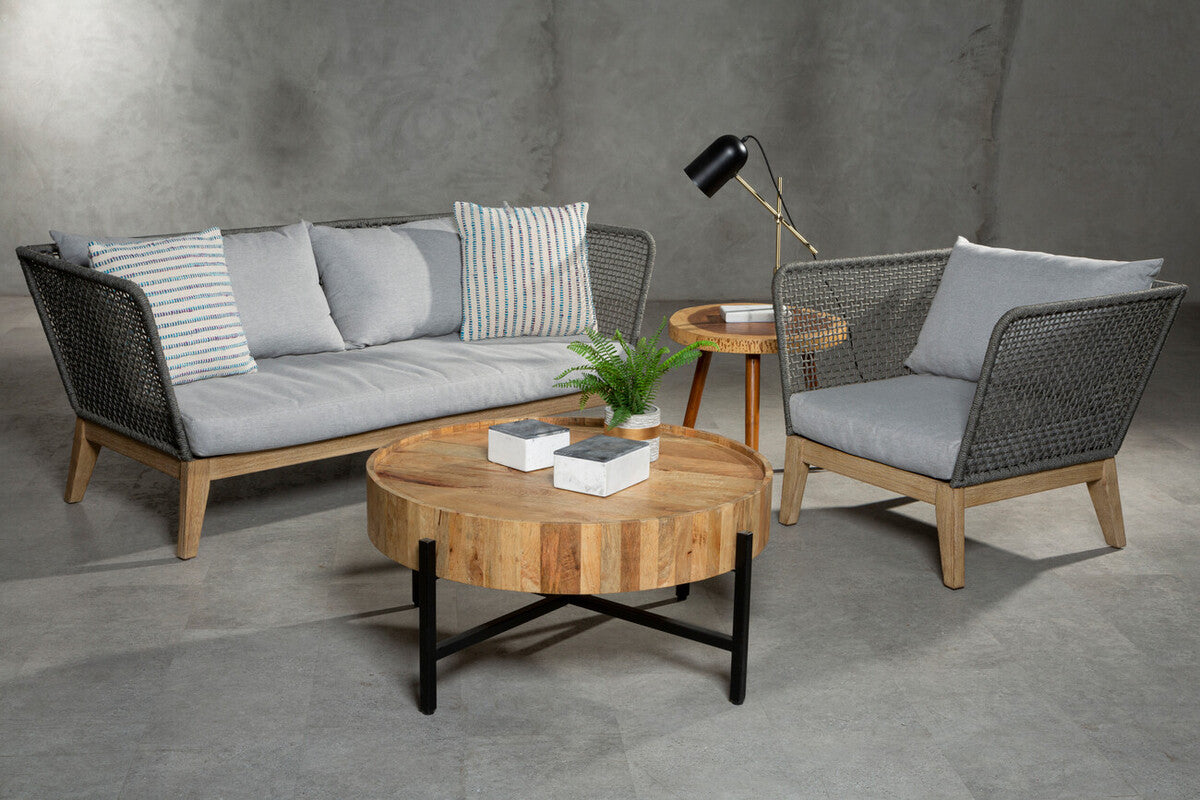 3 Seat Grey Sofa With Wooden Legs, Opus