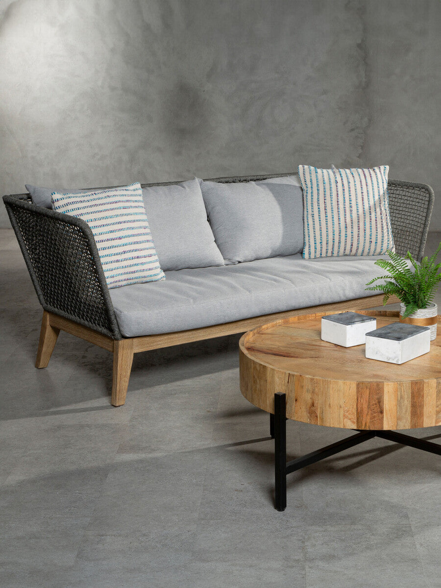 3 Seat Grey Sofa With Wooden Legs, Opus