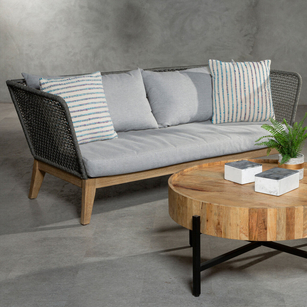 3 Seat Grey Sofa With Wooden Legs, Opus