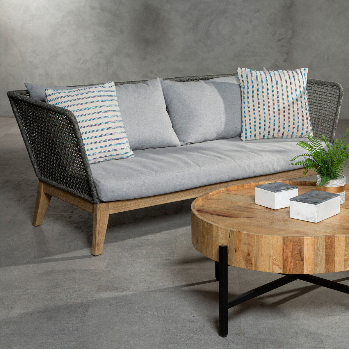 3 Seat Grey Sofa With Wooden Legs, Opus