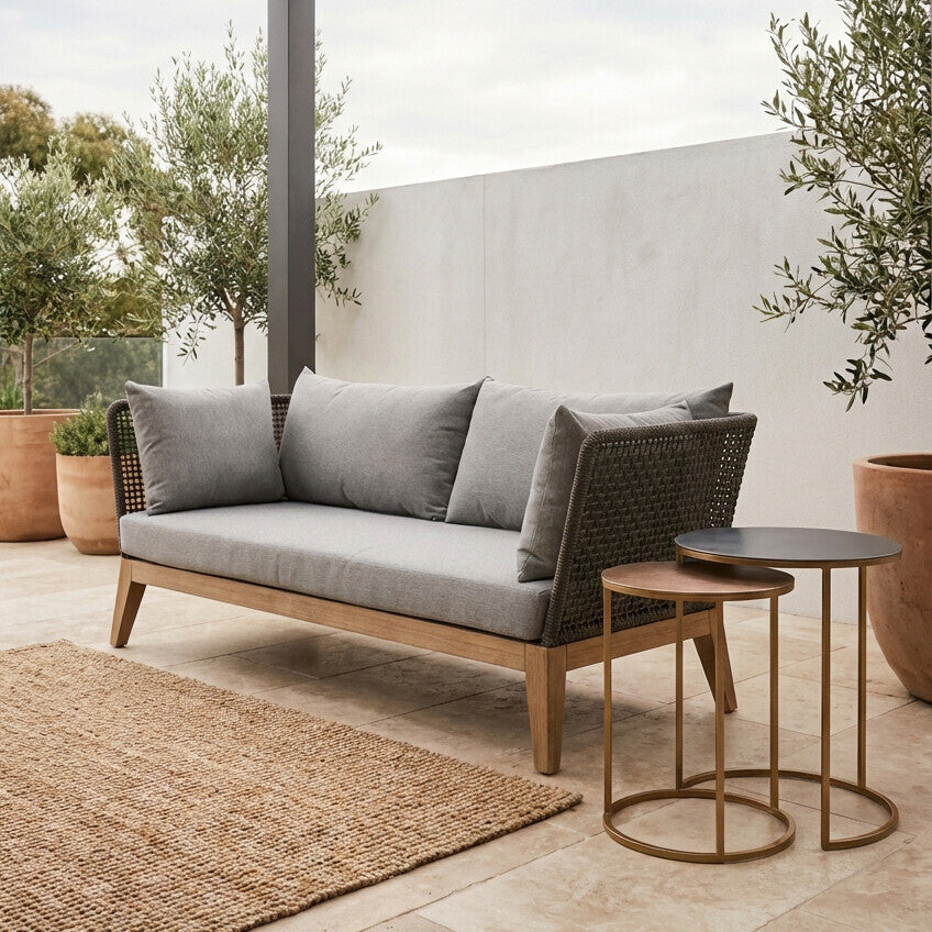 3 Seat Grey Sofa With Wooden Legs, Opus