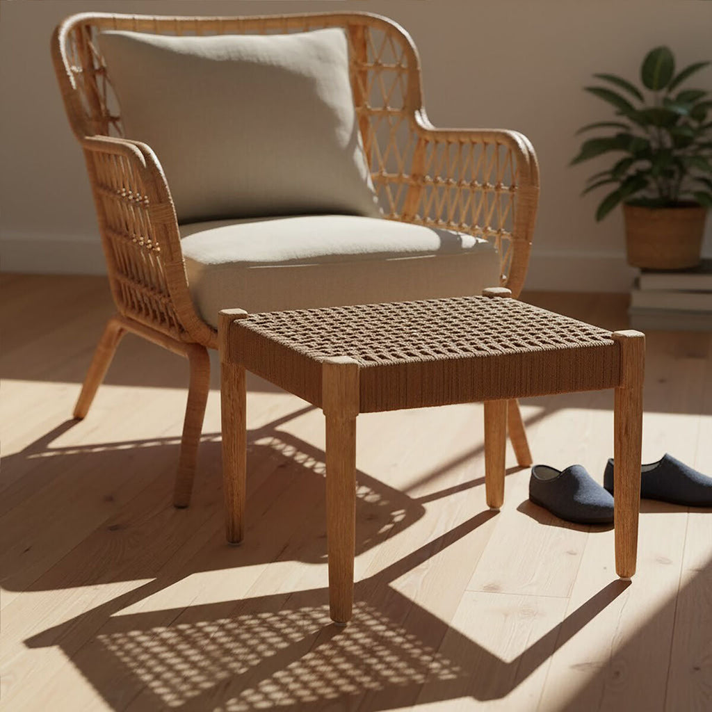 Opus Woven Rope White Footstool
