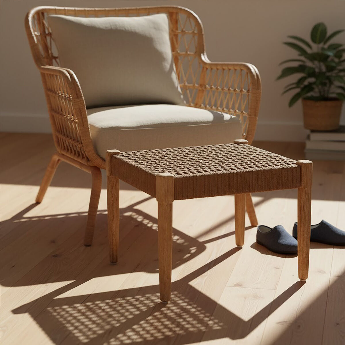 Opus Woven Rope White Footstool