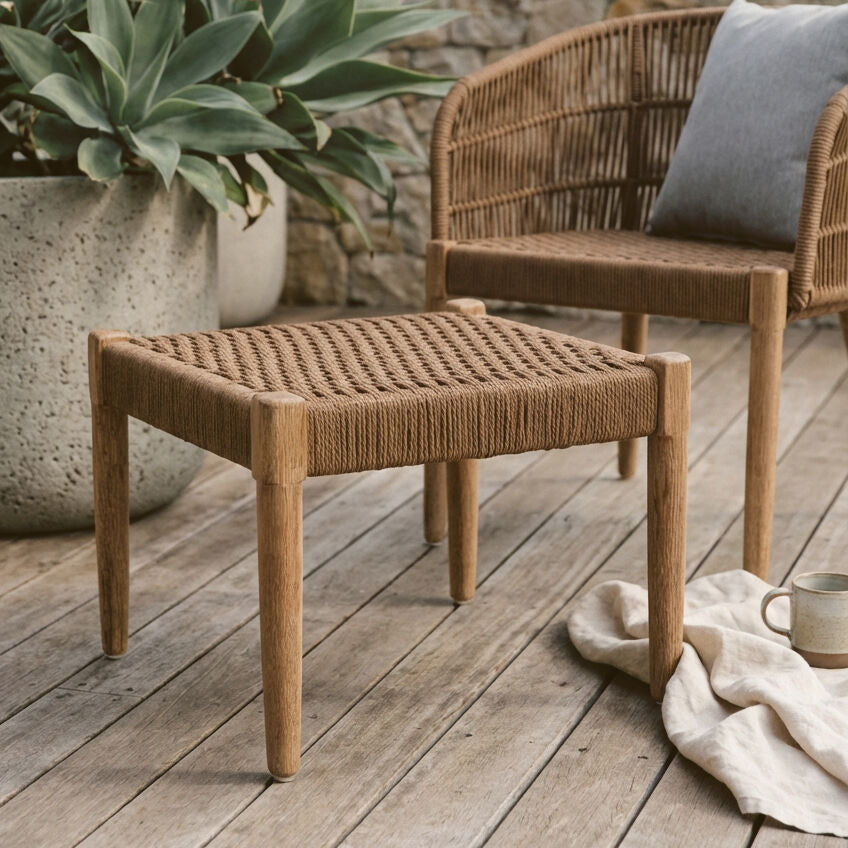 Opus Woven Rope White Footstool