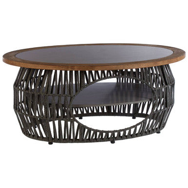 Grey Stone & Natural Wood Top Coffee Table With Rope Base, Opus