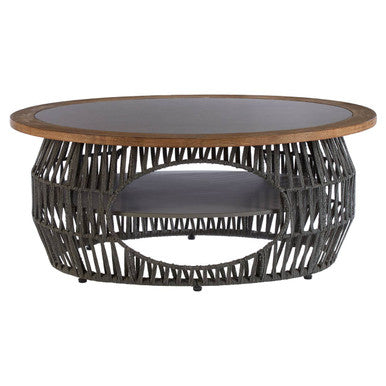 Grey Stone & Natural Wood Top Coffee Table With Rope Base, Opus