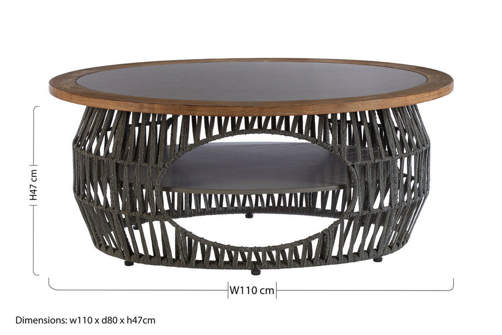 Grey Stone & Natural Wood Top Coffee Table With Rope Base, Opus