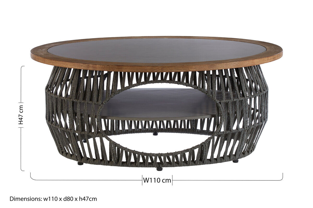 Grey Stone & Natural Wood Top Coffee Table With Rope Base, Opus