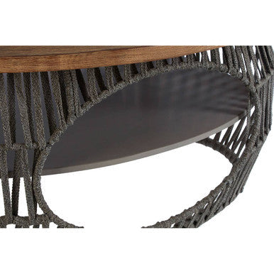 Grey Stone & Natural Wood Top Coffee Table With Rope Base, Opus