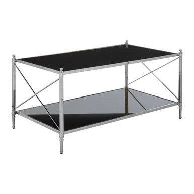 Black & Silver Two-Tier Mirrored Glass Console Table With Cross Design, Hoffmann