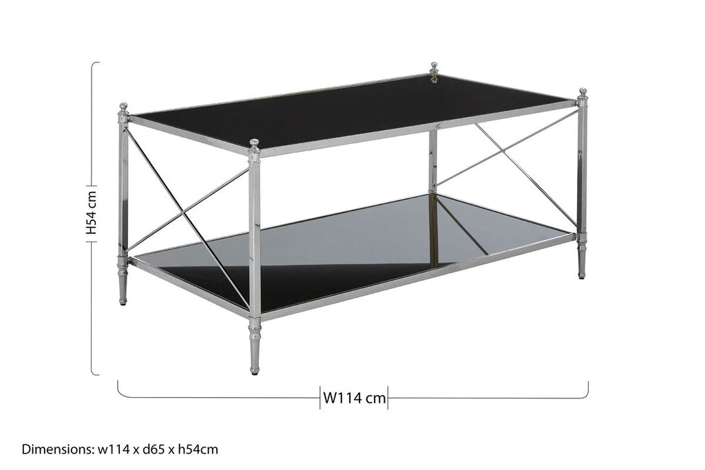 Black & Silver Two-Tier Mirrored Glass Console Table With Cross Design, Hoffmann