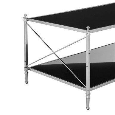 Black & Silver Two-Tier Mirrored Glass Console Table With Cross Design, Hoffmann
