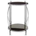 Two Tier Black Mirrored Glass Round Side Table With Silver Metal Frame, Hoffmann
