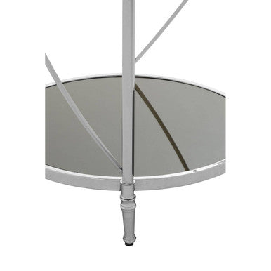 Two Tier Black Mirrored Glass Round Side Table With Silver Metal Frame, Hoffmann