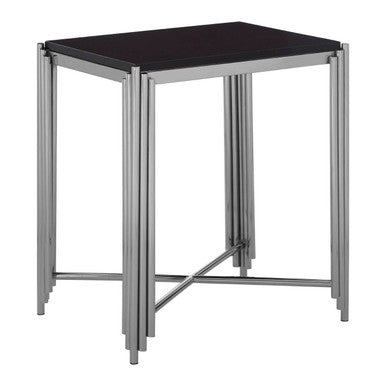 Black Granite Top Art Deco Side Table With Silver X-Shaped Cross, Clarice