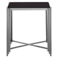 Black Granite Top Art Deco Side Table With Silver X-Shaped Cross, Clarice