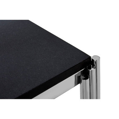 Black Granite Top Art Deco Side Table With Silver X-Shaped Cross, Clarice