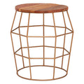 Natural Recycled Wood Top Rounded Side Table With Brass Iron Wireframe Base, Nandri