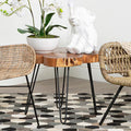 Natural Acacia Wood Slice Top Side Table With Black Metal Hairpin Legs, Nandri