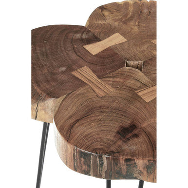 Natural Acacia Wood Slice Top Side Table With Black Metal Hairpin Legs, Nandri