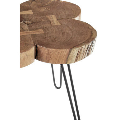 Natural Acacia Wood Slice Top Side Table With Black Metal Hairpin Legs, Nandri