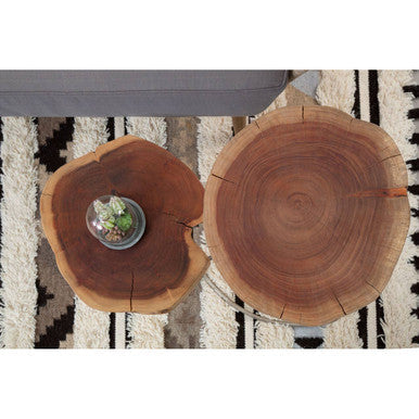 Brown Acacia Wood Cross Section Top Tripod Base Side Table, Nandri