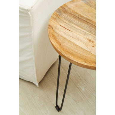 Brown Acacia Wood Cross Section Top Tripod Base Side Table, Nandri