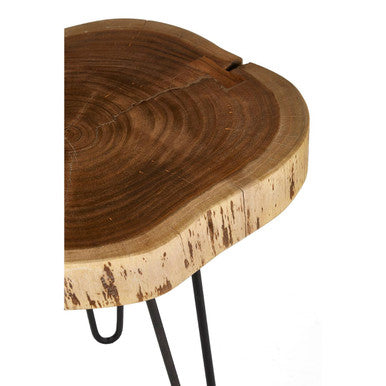 Brown Acacia Wood Cross Section Top Tripod Base Side Table, Nandri