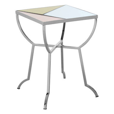 Pastel Mirror Top Square Side Table With Silver Stainless Steel Frame, Arbus