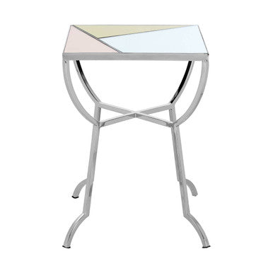 Pastel Mirror Top Square Side Table With Silver Stainless Steel Frame, Arbus