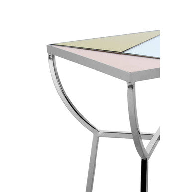 Pastel Mirror Top Square Side Table With Silver Stainless Steel Frame, Arbus