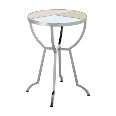 Pastel Mirror Top Round Side Table With Silver Stainless Steel Frame, Arbus