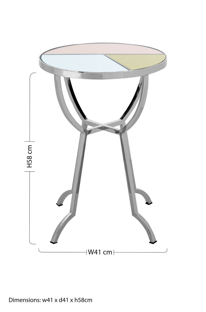 Pastel Mirror Top Round Side Table With Silver Stainless Steel Frame, Arbus
