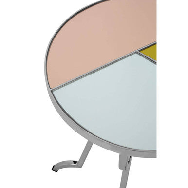 Pastel Mirror Top Round Side Table With Silver Stainless Steel Frame, Arbus