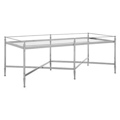 Mirrored Glass Top Coffee Table With Silver Metal Cross Frame, Zach