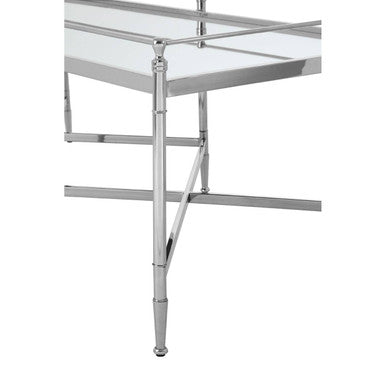 Mirrored Glass Top Coffee Table With Silver Metal Cross Frame, Zach