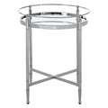 Round Mirrored Glass Top Side Table With Silver Metal Frame, Zach