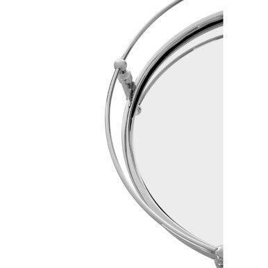 Round Mirrored Glass Top Side Table With Silver Metal Frame, Zach
