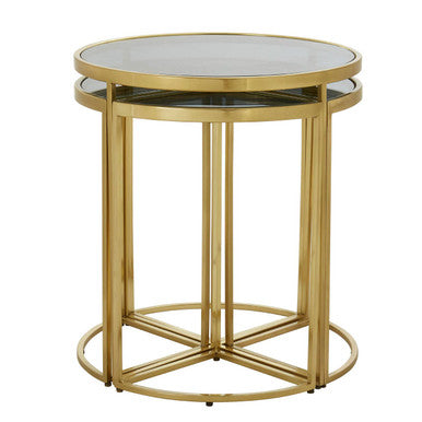 Black Tinted Glass Top 5 Piece Nesting Tables With Gold Frames, Axis