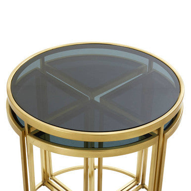 Black Tinted Glass Top 5 Piece Nesting Tables With Gold Frames, Axis