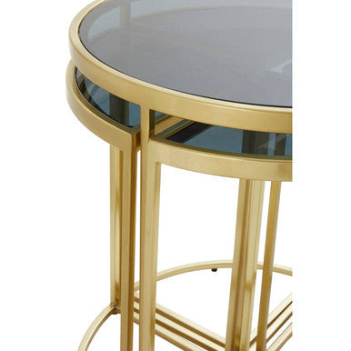 Black Tinted Glass Top 5 Piece Nesting Tables With Gold Frames, Axis