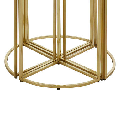 Black Tinted Glass Top 5 Piece Nesting Tables With Gold Frames, Axis