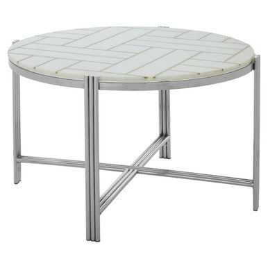 White Marble Top Coffee Table With Gold Detail & Silver Frame, Eva