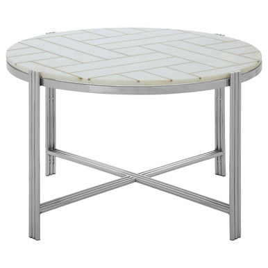 White Marble Top Coffee Table With Gold Detail & Silver Frame, Eva